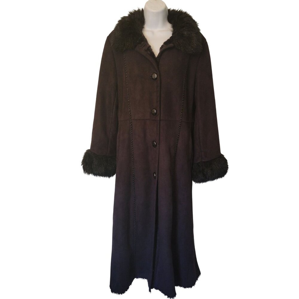 Terry Lewis Black Faux Suede Long Coat Faux Fur Trim Penny Lane S Rancher Wester